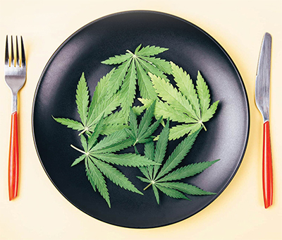 cannabis leaves on plate