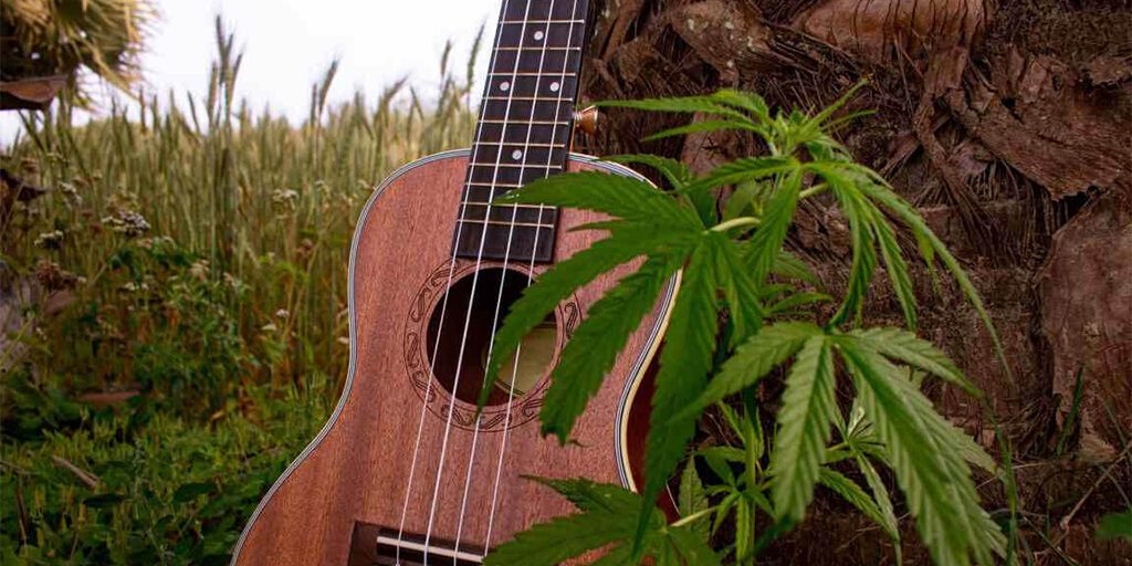 guitar with cannabis plant