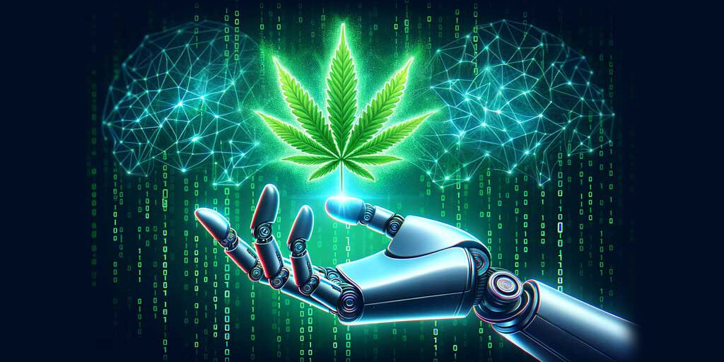 cannabis-leaf-and-robot-arm cannabis leaf and robot arm