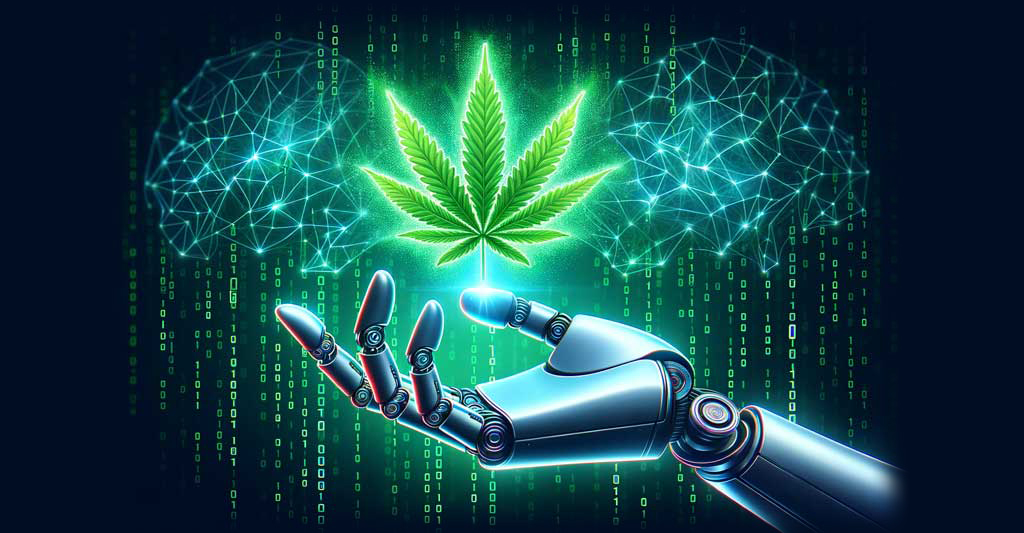 cannabis leaf and robot arm