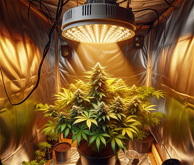 light shining on cannabis plant