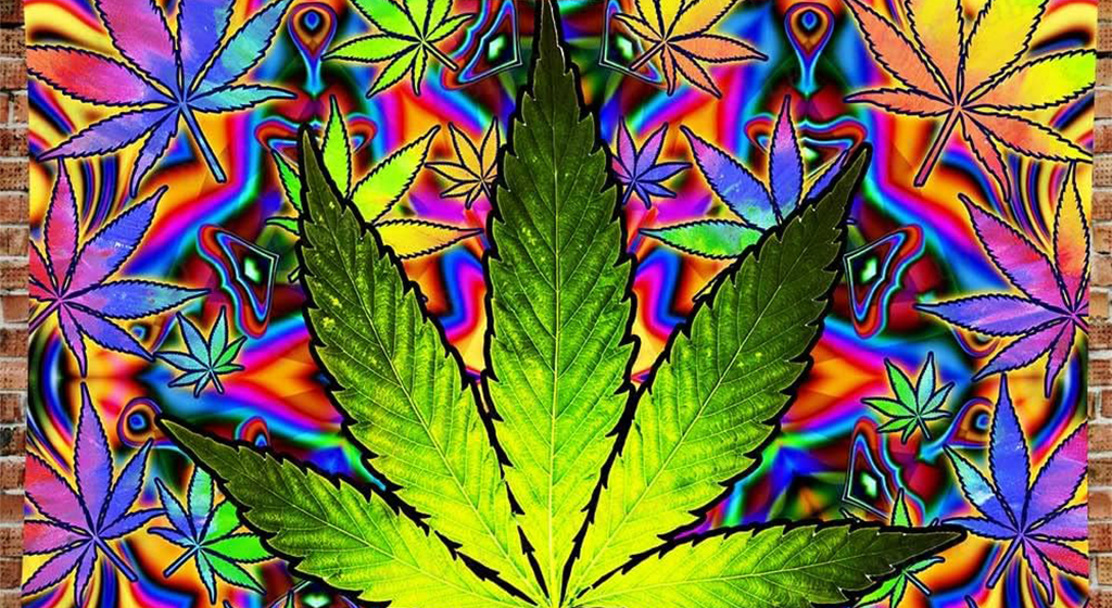 multicolor cannabis leaf wall banner