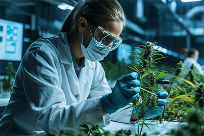 woman worker testing cannabis