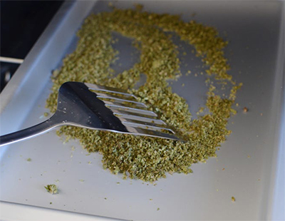 cannabis on baking sheet