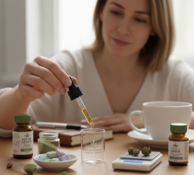 woman using cannabis drops