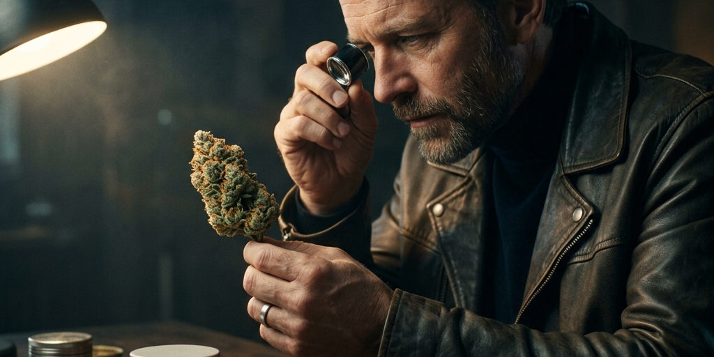 man examining cannabis man examining cannabis