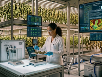 worker drying and curing cannabis