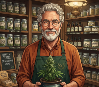 budtender holding cannabis plant