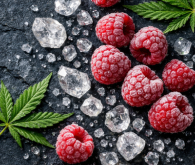 raspberries diamonds and cannabis leaf