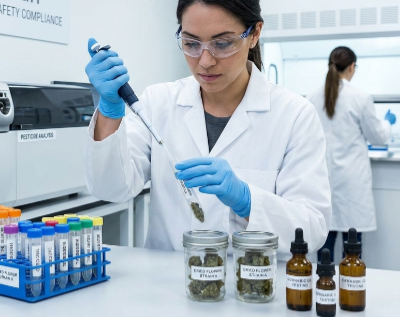 woman testing cannabis products