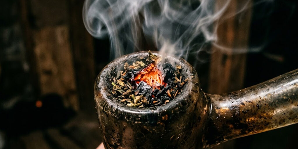 cannabis burning in a bowl pipe