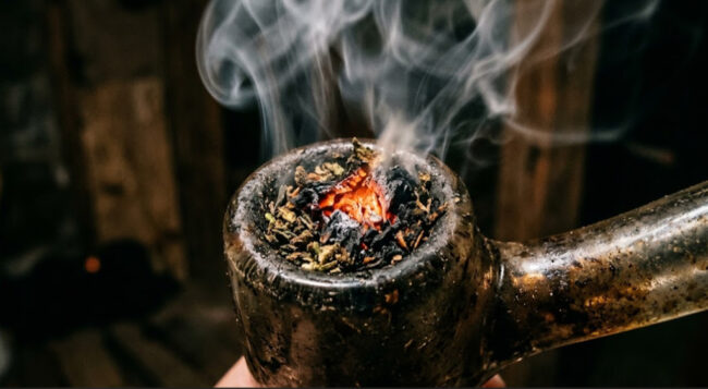 cannabis burning in a bowl pipe